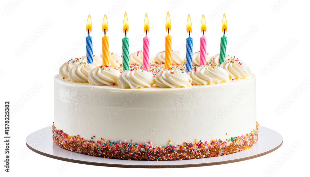 colorful birthday cake with candles. isolated on transparent background ...