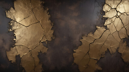 Poster - Elegant Dark Wall with Cracked Gold Leaf Texture. Vintage Grunge Abstract Background