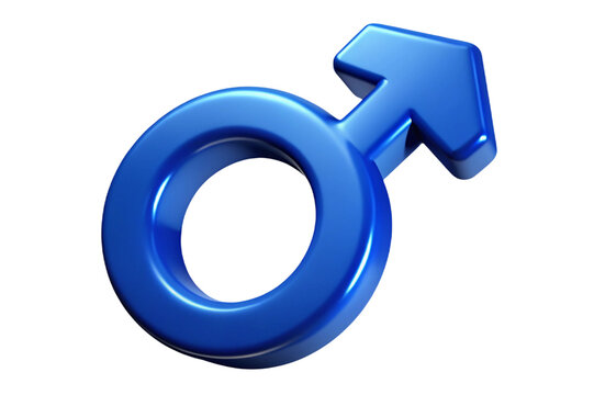 Blue metallic male gender symbol isolated on transparent background
