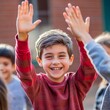 © Hassan Ahmad Kundi - group of boys giving high fives in front of community center premium quality trending SEO optimized evergreen quality