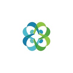 Poster - Abstract floral logo design in blue and green representing unity and connection