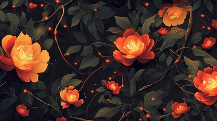 Aufkleber - Elegant Floral Pattern with Glowing Accents for Sophisticated Designs