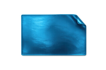 Fototapete - Metallic blue rectangular sticker featuring folded corner, offering clean design space against transparent backdrop