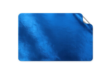 Fototapete - Rectangular blue metallic sticker with a transparent background, peeling up from the top right corner