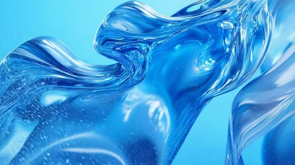 Aufkleber - Abstract blue fluid art forming wavy shapes on light blue background