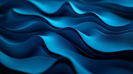 Aufkleber - Elegant blue wavy satin fabric flowing smoothly, luxurious textile background