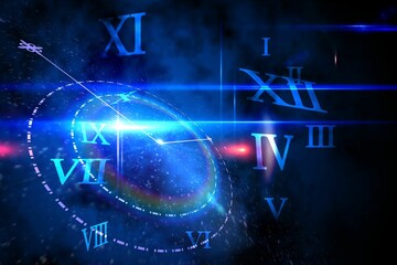 Poster - Blue glowing technology design with clock