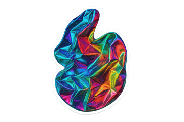 Poster - Iridescent crumpled holographic foil creating abstract colorful shape on transparent background