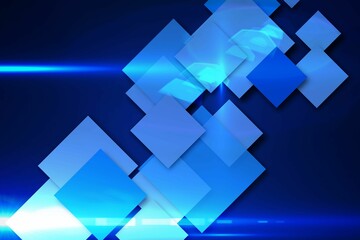 Poster - Abstract digital design is displaying translucent blue squares diagonally with glowing cyan beams