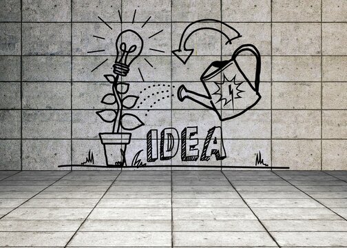 Growing idea graphic in grey room