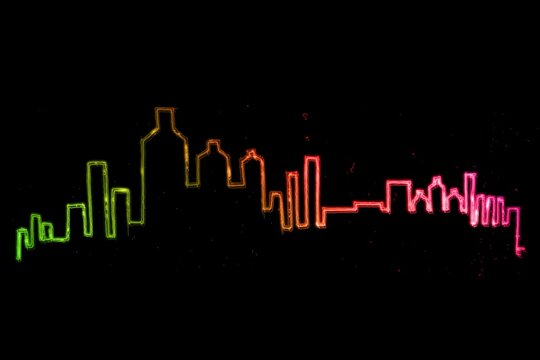 Digital composite image of illuminated skyline