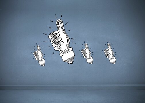 Fluorescent light bulb showing thumbs up