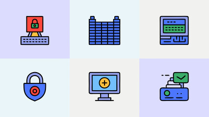 Poster - Colorful flat design computer and technology icons in a grid layout with various elements