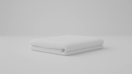 Fototapete - White fabric sheet on empty studio background. Blank shelf stand for showing product. 3D rendering