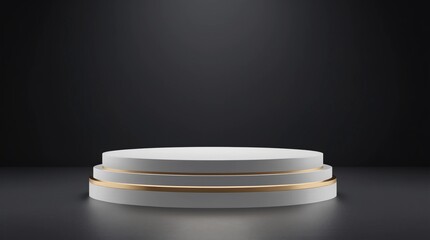Leinwandbilder - Modern podium or pedestal display with platform concept on dark background. Blank shelf stand for showing product. 3D rendering