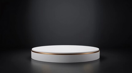 Leinwandbilder - Modern podium or pedestal display with platform concept on dark background. Blank shelf stand for showing product. 3D rendering