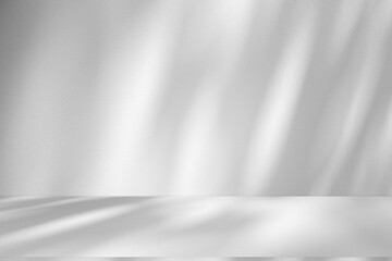 Fototapete - Wall interior background, studio and backdrops show products.with shadow from window color white and grey. background for text insertion and presentation product	