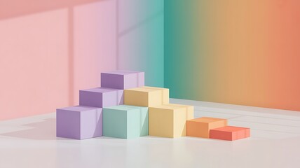 Poster - Pastel geometric cubes arranged in ascending steps abstract
