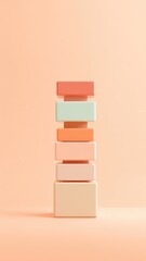 Poster - Stack of Pastel Colored Rectangular Cubes in a Playful Composition on a Warm Background