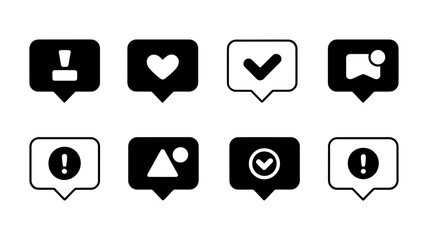 Poster - Vector art of a set of social media notification icons in black and white isolated on white background