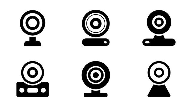 Vector art of various webcam icons isolated on white background, symbolizing online communication and digital technology