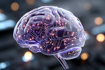 Poster - Human Brain With Circuit Patterns Glowing in a Digital Environment at Night