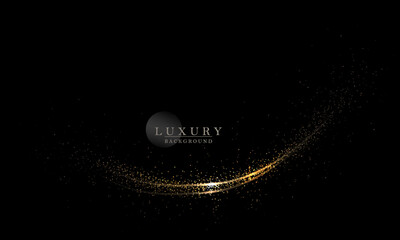 Wall Mural - Shiny isolated design component, gold arc with tinsel on black background.