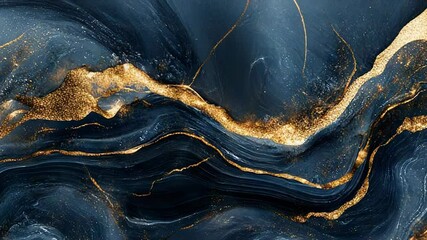 Aufkleber - Flowing golden veins enhancing dark blue marble texture