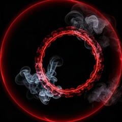 Fototapete - Abstract rendering of glowing red circles encircled by ethereal white smoke on black background