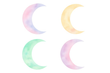 Poster - Watercolor crescents in soft pastels, delicately rendered against transparent backdrop, highlighting lunar artistic design