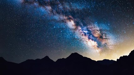 Wall Mural - Majestic milky way galaxy illuminating night sky over mountain range