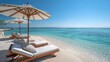 © Nutnapa - Relaxing beach scene with loungers and umbrellas tropical paradise photography calm waters wide angle vacation vibes