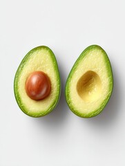Poster - Fresh Avocado Halves With Minimal Overlay Showcasing Smooth Texture and Vibrant Color Placed on a Clean Surface