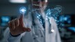 © CStock - A scientist interacts with a digital holographic display showcasing global data and information.