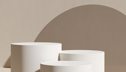 Poster - Minimalist white podium with brown background and soft lighting for product display