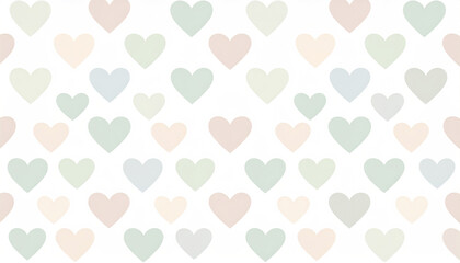 Poster - Soft pastel toned heart pattern seamless on white background with muted colors