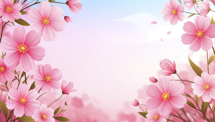 Poster - Pink flower nature garden background with soft petals and green leaves in spring