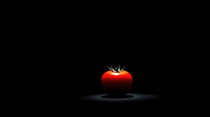 Poster - Glowing Tomato on Dark Background Creates Striking Contrast in Cinematic Setting