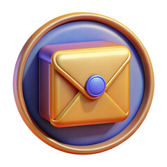 Poster - A golden envelope with a blue button represents digital communication and email services isolated on transparent background