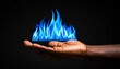 © 문용 최 - A rising chart in the shape of a blue flame rising above a man's hand on a dark background