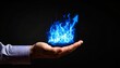 © 문용 최 - A rising chart in the shape of a blue flame rising above a man's hand on a dark background