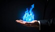 © 문용 최 - A rising chart in the shape of a blue flame rising above a man's hand on a dark background