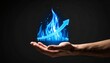 © 문용 최 - A rising chart in the shape of a blue flame rising above a man's hand on a dark background
