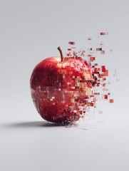 Aufkleber - Red Apple Transformed With Digital Pixel Glitch Effect Featuring Clear Text Space Above