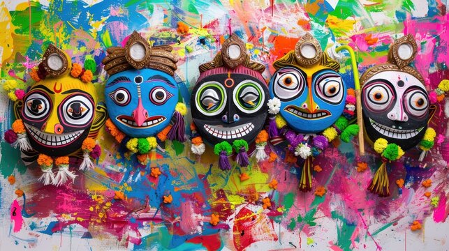 Traditional Jagannath deity artwork with colorful chariot procession from Odisha, India