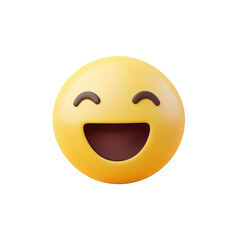 Poster - Joyful Yellow Emoji Radiating Happiness, Laughter, and Cheerfulness with Curved Eyes on a Clean White Background in High Definition