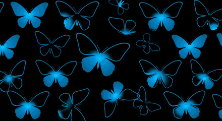 Poster - Ethereal Butterflies: A Mesmerizing Dance of Light and Shadow on a Black Canvas