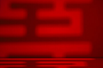 Poster - Red background for Chinese new year on sale,Promote.Shadow, light of Chines oriental lantern on red wall interior room for Product display design,Studio background window frame on floor podium