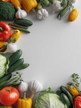 Digital Low-Poly 3D Model Showcasing a Variety of Vibrant Vegetables Arranged on a Clean White Background