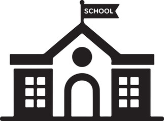 Poster - School building with clock and flag flat icon for apps and websites